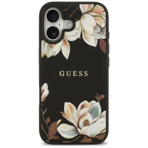 Etui Guess Grained Flowers Classic Logo MagSafe do iPhone 17 czarny