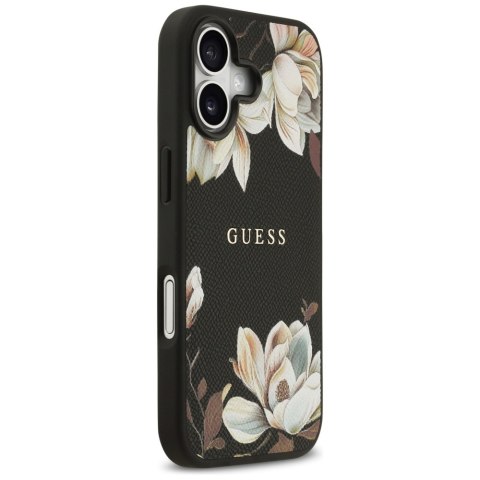 Etui Guess Grained Flowers Classic Logo MagSafe do iPhone 17 czarny