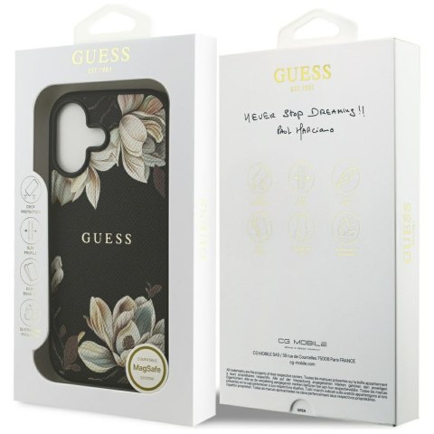 Etui Guess Grained Flowers Classic Logo MagSafe do iPhone 17 czarny
