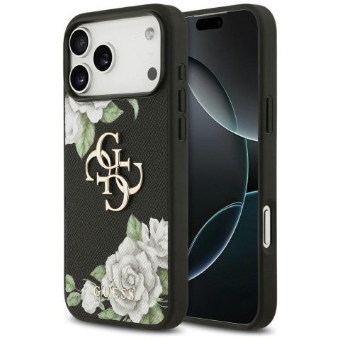 Etui Guess Grained Roses & Big 4G Logo do iPhone 17 Pro Max czarny