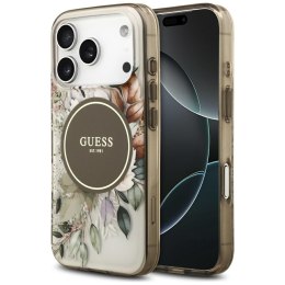 Etui Guess IML Flower & Tonal Circle MagSafe do iPhone 17 Pro brązowy