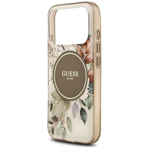 Etui Guess IML Flower & Tonal Circle MagSafe do iPhone 17 Pro brązowy