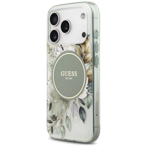 Etui Guess IML Flower & Tonal Circle MagSafe do iPhone 17 Pro zielony