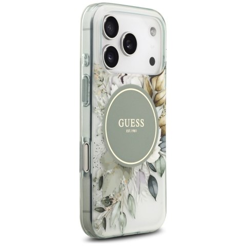 Etui Guess IML Flower & Tonal Circle MagSafe do iPhone 17 Pro zielony