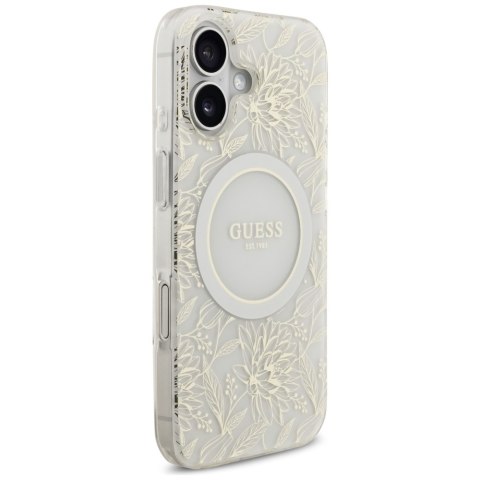 Etui Guess IML Flowers Electro Pearl Strap MagSafe do iPhone 17 biały