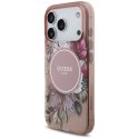 Etui Guess IML Flowers Pearl Strap MagSafe do iPhone 17 Pro różowy