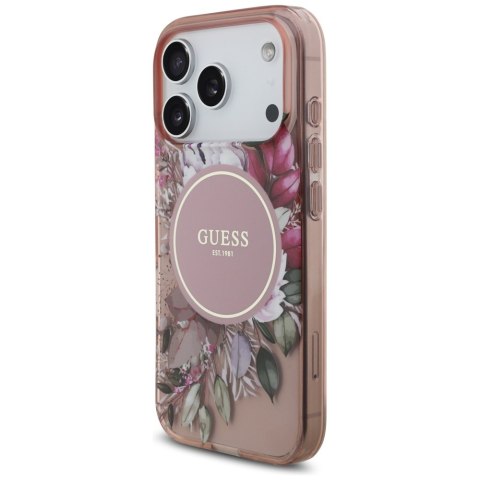 Etui Guess IML Flowers Pearl Strap MagSafe do iPhone 17 Pro różowy