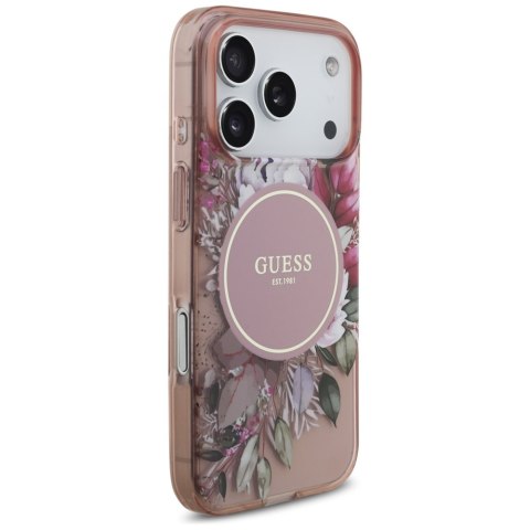 Etui Guess IML Flowers Pearl Strap MagSafe do iPhone 17 Pro różowy