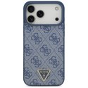 Etui Guess Leather 4G Triangle Strass MagSafe do iPhone 17 Pro Max niebieski