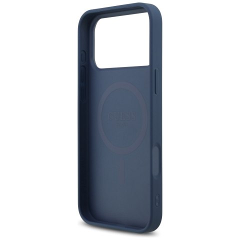 Etui Guess Leather 4G Triangle Strass MagSafe do iPhone 17 Pro Max niebieski