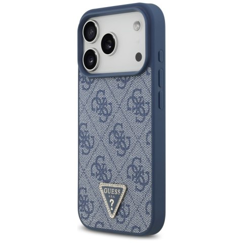 Etui Guess Leather 4G Triangle Strass MagSafe do iPhone 17 Pro niebieski