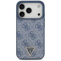 Etui Guess Leather 4G Triangle Strass MagSafe do iPhone 17 Pro niebieski