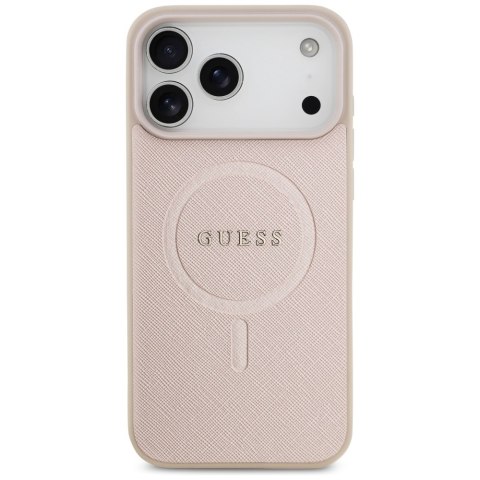 Etui Guess Saffiano Classic Logo MagSafe do iPhone 17 Pro Max różowy
