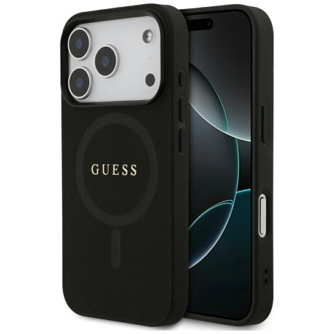 Etui Guess Saffiano Classic Logo MagSafe do iPhone 17 Pro czarny