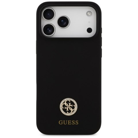 Etui Guess Silicone Logo Strass 4G MagSafe do iPhone 17 Pro Max czarny