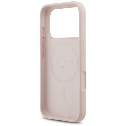 Etui Guess Silicone Script Metal Logo MagSafe do iPhone 17 Pro różowy