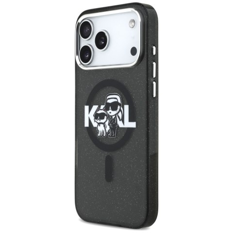 Etui Karl Lagerfeld IML Glitter Karl & Choupette Sketch Logo MagSafe do iPhone 17 Pro Max czarny