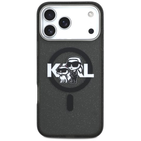 Etui Karl Lagerfeld IML Glitter Karl & Choupette Sketch Logo MagSafe do iPhone 17 Pro Max czarny