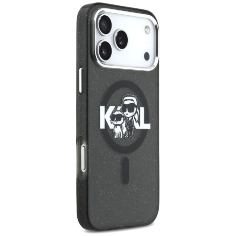 Etui Karl Lagerfeld IML Glitter Karl & Choupette Sketch Logo MagSafe do iPhone 17 Pro Max czarny