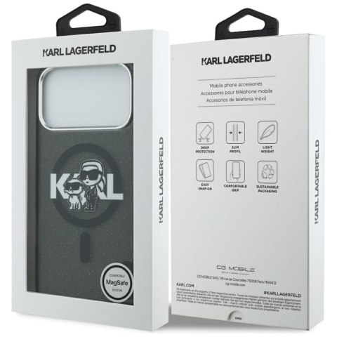 Etui Karl Lagerfeld IML Glitter Karl & Choupette Sketch Logo MagSafe do iPhone 17 Pro Max czarny