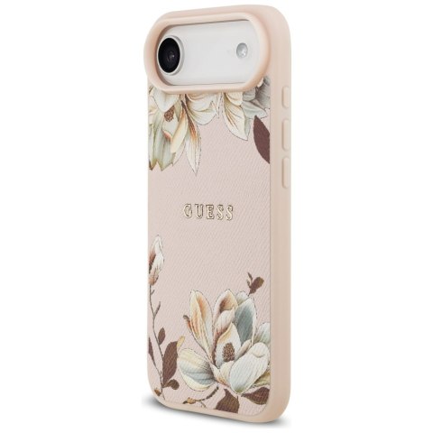 Etui Guess Grained Flowers Classic Logo MagSafe do iPhone Air różowy