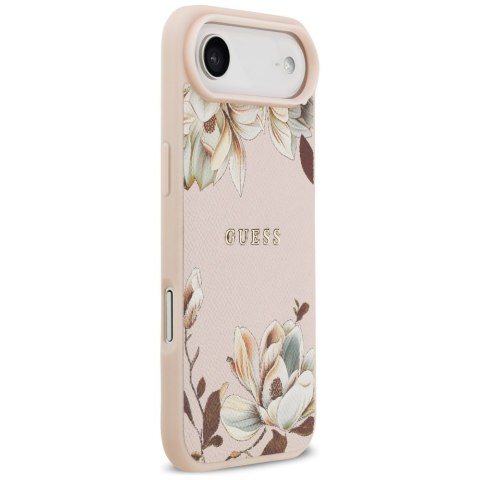 Etui Guess Grained Flowers Classic Logo MagSafe do iPhone Air różowy