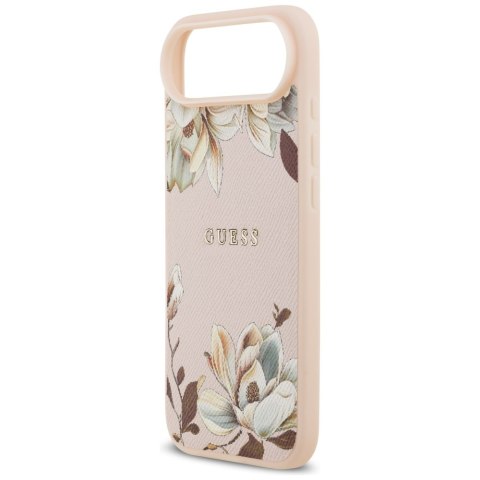 Etui Guess Grained Flowers Classic Logo MagSafe do iPhone Air różowy