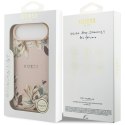 Etui Guess Grained Flowers Classic Logo MagSafe do iPhone Air różowy