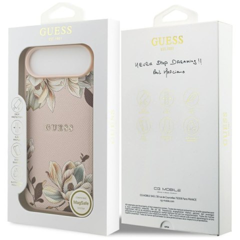 Etui Guess Grained Flowers Classic Logo MagSafe do iPhone Air różowy
