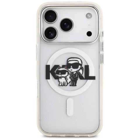 Etui Karl Lagerfeld IML Glitter Karl & Choupette Sketch Logo MagSafe do iPhone 17 Pro przezroczysty