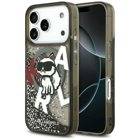 Etui Karl Lagerfeld Liquid Glitter Choupette Logo MagSafe do iPhone 17 Pro Max czarny