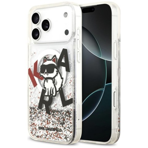 Etui Karl Lagerfeld Liquid Glitter Choupette Logo MagSafe do iPhone 17 Pro Max przezroczysty