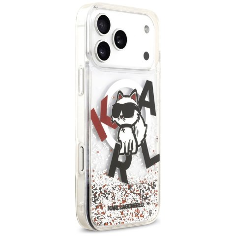 Etui Karl Lagerfeld Liquid Glitter Choupette Logo MagSafe do iPhone 17 Pro Max przezroczysty