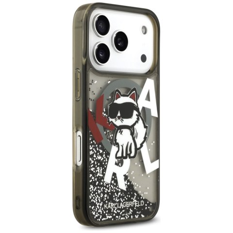 Etui Karl Lagerfeld Liquid Glitter Choupette Logo MagSafe do iPhone 17 Pro czarny