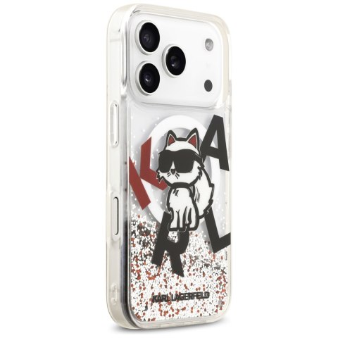 Etui Karl Lagerfeld Liquid Glitter Choupette Logo MagSafe do iPhone 17 Pro przezroczysty