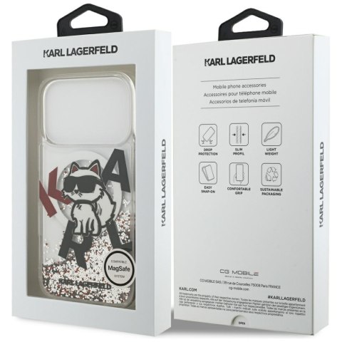 Etui Karl Lagerfeld Liquid Glitter Choupette Logo MagSafe do iPhone 17 Pro przezroczysty