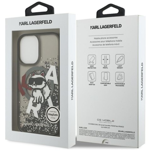 Etui Karl Lagerfeld Liquid Glitter Choupette Logo MagSafe do iPhone 17 czarny