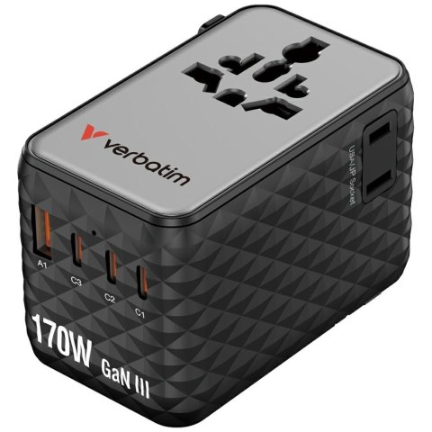 Verbatim Adapter podróżny EU/UK/US GaN 2xUSB-A/3xUSB-C PD 170W czarny 30190