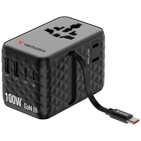 Verbatim Adapter podróżny EU/UK/US GaN 2xUSB-C/2xUSB-A/1xUSB-C PD 100W czarny 30191