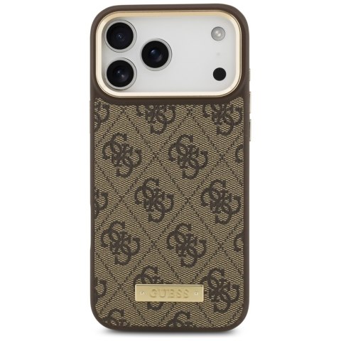 Etui Guess 4G Logo Plate MagSafe do iPhone 17 Pro Max brązowy