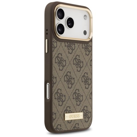 Etui Guess 4G Logo Plate MagSafe do iPhone 17 Pro Max brązowy