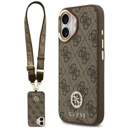 Etui Guess 4G Strass Logo & Big Strap Metal Buttons MagSafe do iPhone 17 brązowy