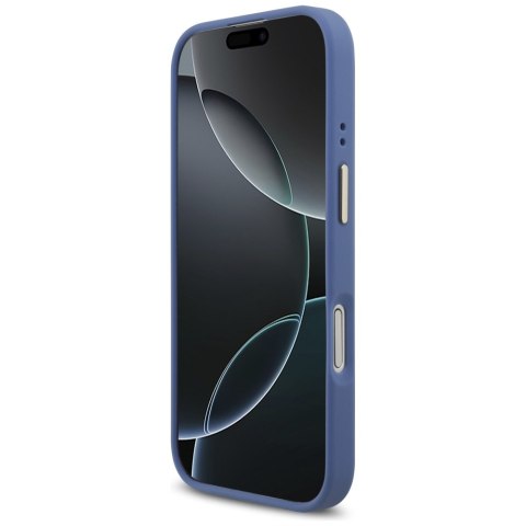 Etui Guess 4G Strass Logo & Big Strap Metal Buttons MagSafe do iPhone 17 niebieski