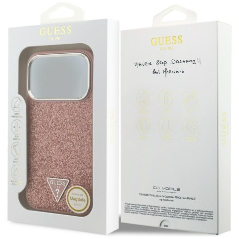 Etui Guess Glitter Triangle Logo MagSafe do iPhone 17 Pro różowy