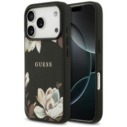 Etui Guess Grained Flowers Classic Logo MagSafe do iPhone 17 Pro czarny