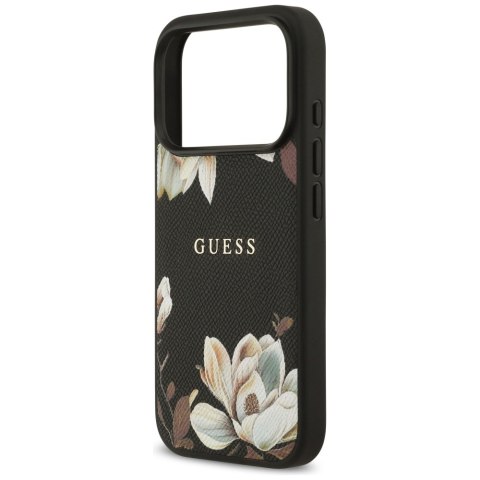 Etui Guess Grained Flowers Classic Logo MagSafe do iPhone 17 Pro czarny
