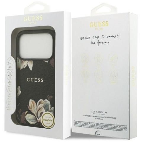 Etui Guess Grained Flowers Classic Logo MagSafe do iPhone 17 Pro czarny
