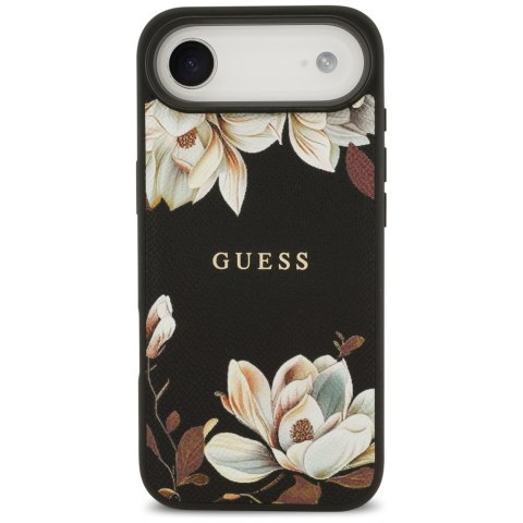 Etui Guess Grained Flowers Classic Logo MagSafe do iPhone Air czarny