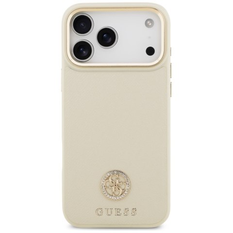 Etui Guess Grained Strass Logo MagSafe do iPhone 17 Pro Max beżowy