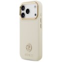 Etui Guess Grained Strass Logo MagSafe do iPhone 17 Pro beżowy